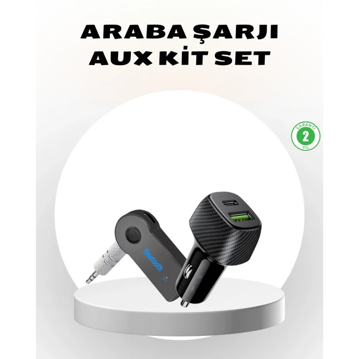 BUĞZ Bluetooth AUX Çevirici ve PD Destekli Araç Şarj Cihazı 2’li Set