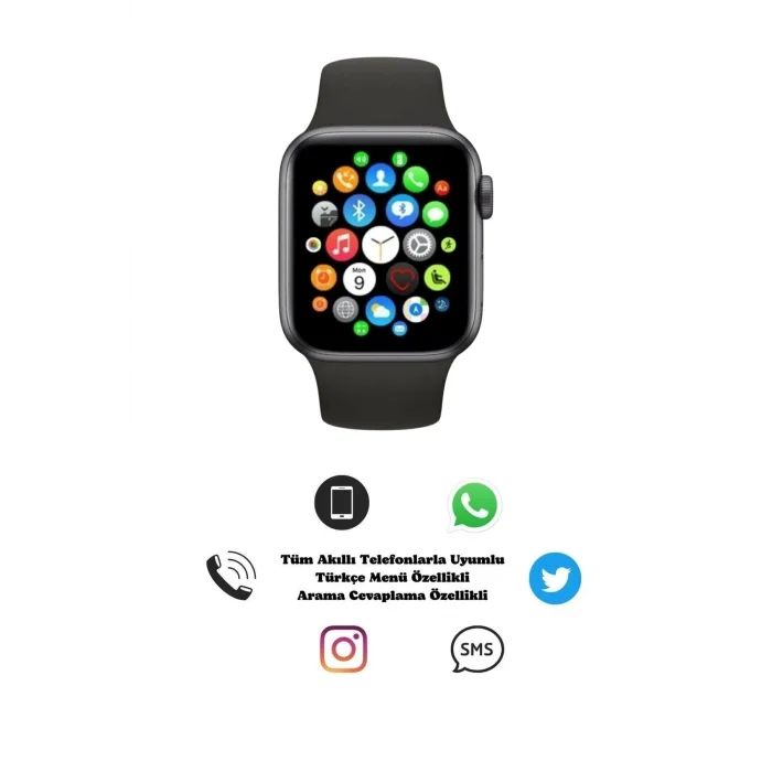 BUĞZ Bluetooth Bağlantılı Akıllı Saat, Nabız ve Uyku Takibi, Suya Dayanıklı Siyah Silikon Kordonlu Model