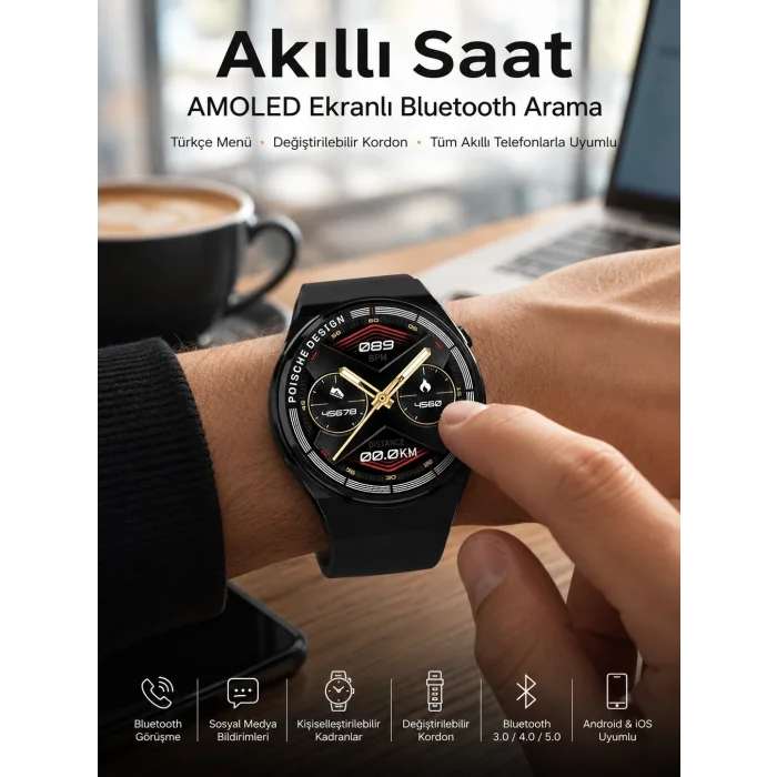 BUĞZ Bluetooth Bağlantılı Akıllı Saat Tüm Telefonlara Uyumlu Değiştirilebilir Kordon
