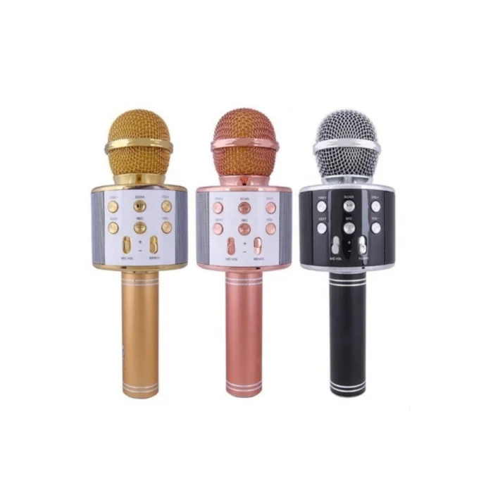 BUĞZ Bluetooth bağlantılı altın renk aoke mikrofon dahili hoparlörlü USB destekli Türkçe içerik