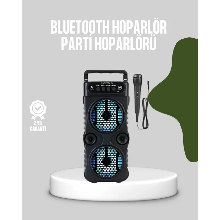 BUĞZ Bluetooth Bağlantılı LED Işıklı Taşınabilir Hoparlör – 1200 mAh Şarjlı, FM Radyolu