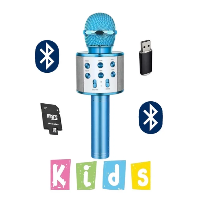 BUĞZ Bluetooth bağlantılı mavi çocuk mikrofonu dahili hoparlör usb tf kart destekli ses efektli