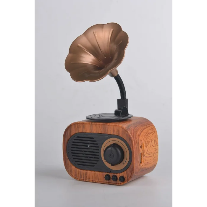 BUĞZ Bluetooth Bağlantılı Nostaljik Radyo ve Gramofon Tasarımlı Taşınabilir Hoparlör, Gri Renk Seçeneği