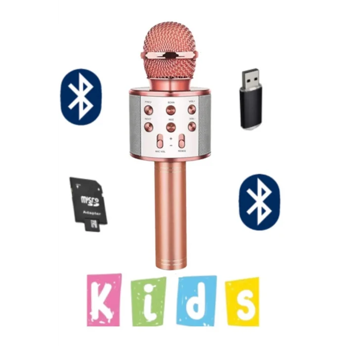 BUĞZ Bluetooth bağlantılı pembe karaoke mikrofon dahili hoparlör usb tf kart destekli çocuk
