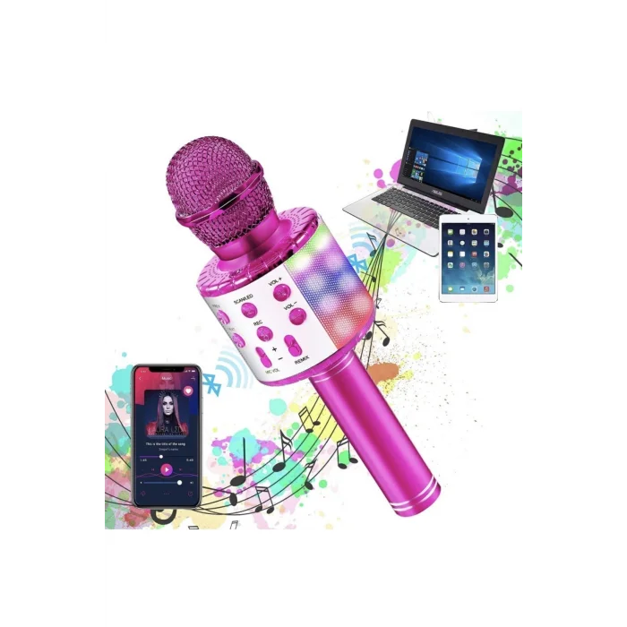 BUĞZ Bluetooth bağlantılı pembe karaoke mikrofonu, hoparlör özellikli, garantisiz - Elektronik