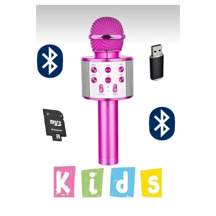 BUĞZ Bluetooth bağlantılı siyah karaoke mikrofon dahili hoparlör usb tf kart destekli çocuk