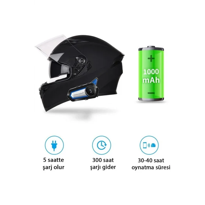 BUĞZ Bluetooth bağlantılı su geçirmez fenerli motosiklet kask kulaklığı interkom 2 yıl garantili