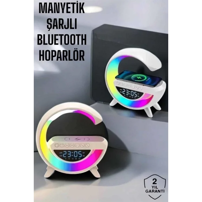  Bluetooth Hoparlör 15W Kablosuz Hızlı Şarj LED Gece Lambası