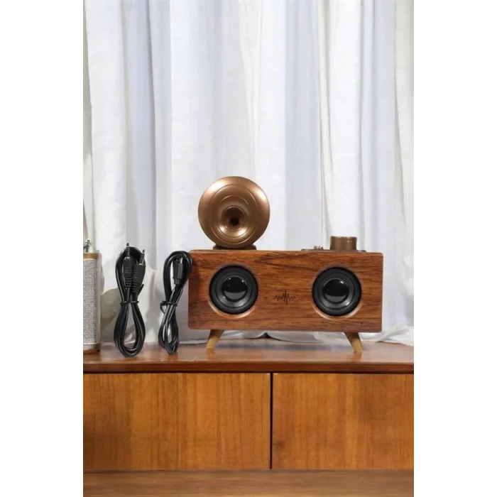 BUĞZ Bluetooth Hoparlör Ahşap Klasik Retro Gramofon Bluetooth Müzik Kutusu - BUĞZ