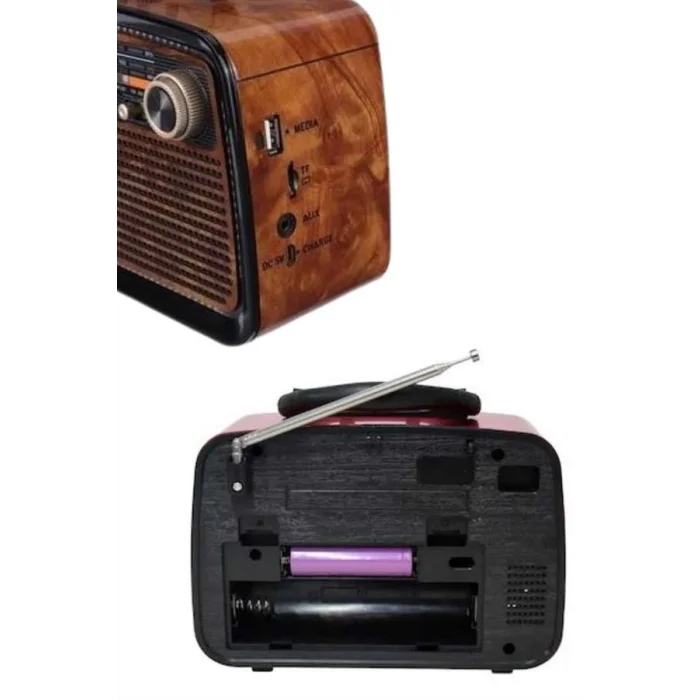 BUĞZ Bluetooth Hoparlör Ahşap Renk Vintage Işıklı Nostaljik Radyo Fm Ahşap Görünümlü - BUĞZ