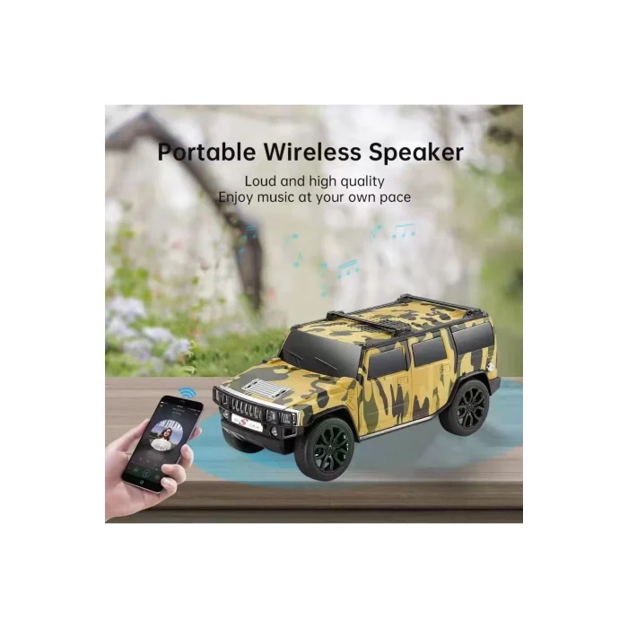 BUĞZ Bluetooth hoparlör jeep araba tasarımlı haki renk 8 watt TWS müzik çalar FM radyo USB SD kart