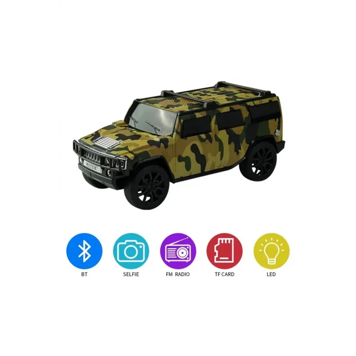 BUĞZ Bluetooth hoparlör jeep araba tasarımlı haki renk 8 watt TWS müzik çalar FM radyo USB SD kart