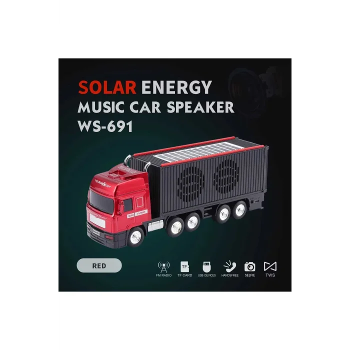 BUĞZ Bluetooth hoparlör kırmızı renk güneş enerjili kamyon tır araba tasarım 10 watt TWS FM radyo