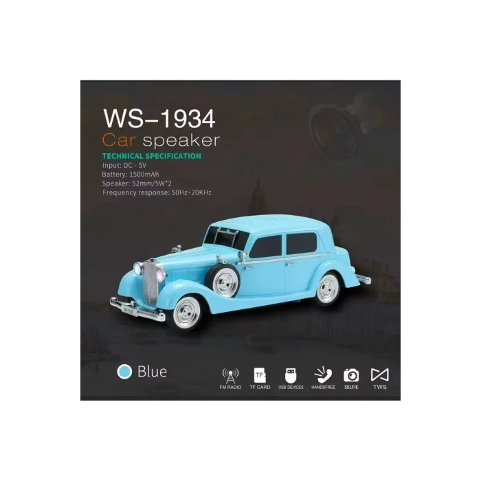 BUĞZ Bluetooth hoparlör mavi renk, şarjlı, FM radyo, SD kart, USB, çoklu bağlantı, 1 yıl garantili
