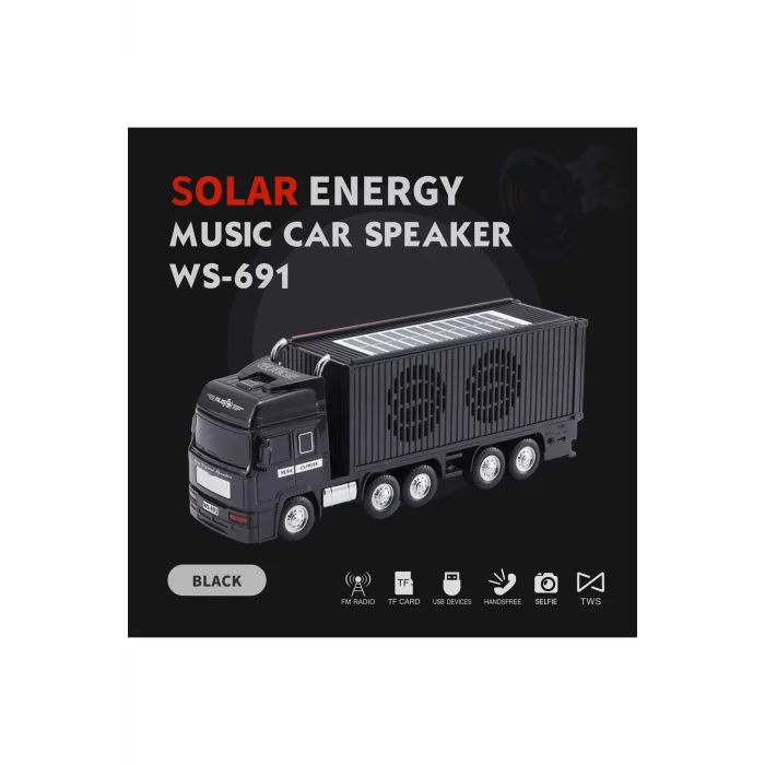 BUĞZ Bluetooth hoparlör siyah güneş enerjili kamyon tır araba 10 watt TWS FM radyo USB SD kart
