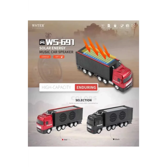 BUĞZ Bluetooth hoparlör siyah güneş enerjili kamyon tır araba 10 watt TWS FM radyo USB SD kart