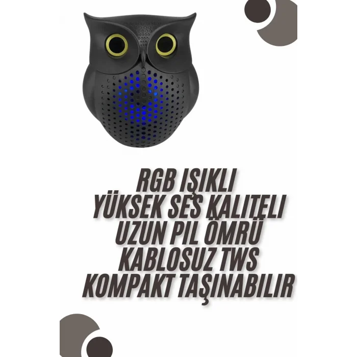  Bluetooth Hoparlör TWS Kablosuz RGB Işıklı Dekoratif Taşınabilir Baykuş