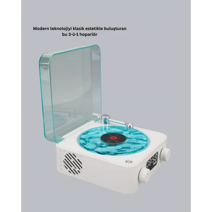 BUĞZ Bluetooth Hoparlörlü Gece Lambası Dijital Saat Ekranlı Su Dalgası Efektli Dekoratif