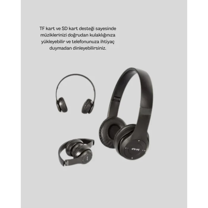 BUĞZ Bluetooth Kablosuz Kulaklık – Extra Bass, TF Kart, Mikrofonlu, Ayarlanabilir Ergonomik Tasarım - BUĞZ
