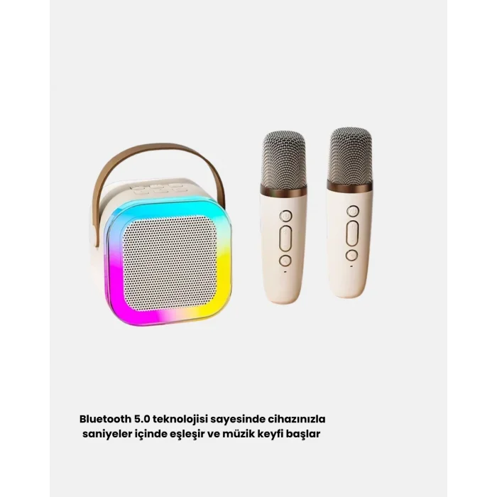 BUĞZ Bluetooth Karaoke Hoparlör Renkli LED Işıklı ve Type-C Şarjlı