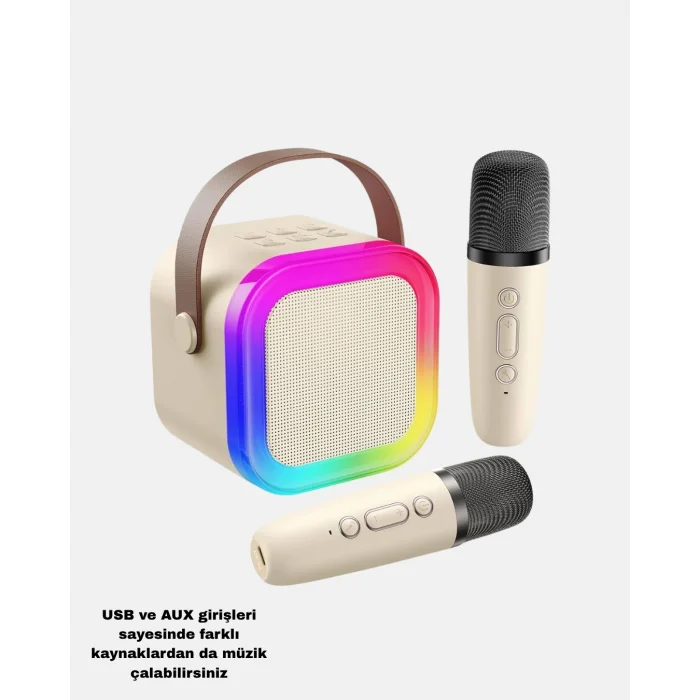 BUĞZ Bluetooth Karaoke Hoparlör Renkli LED Işıklı ve Type-C Şarjlı