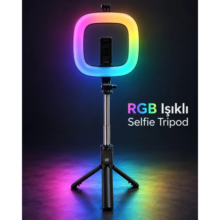 BUĞZ Bluetooth Kumandalı Telefon Tripodu RGB Halka Işık ve Manyetik Tutucu - BUĞZ