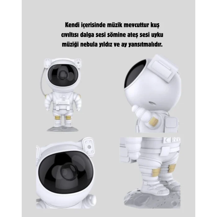 BUĞZ Bluetooth Müzikli Astronot Projeksiyon Lambası Yıldız ve Ay Efektli