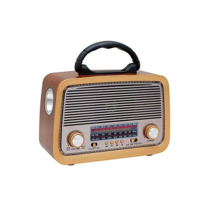 BUĞZ Bluetooth özellikli kahverengi nostaljik radyo FM SD kart AUX girişli 2 yıl garantili