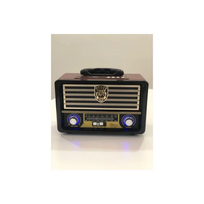 BUĞZ Bluetooth özellikli kahverengi nostaljik radyo USB AUX girişli uzaktan kumandalı hoparlör