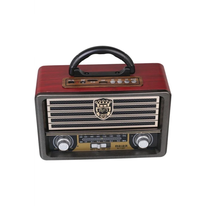 BUĞZ Bluetooth özellikli kahverengi nostaljik radyo USB AUX girişli uzaktan kumandalı hoparlör