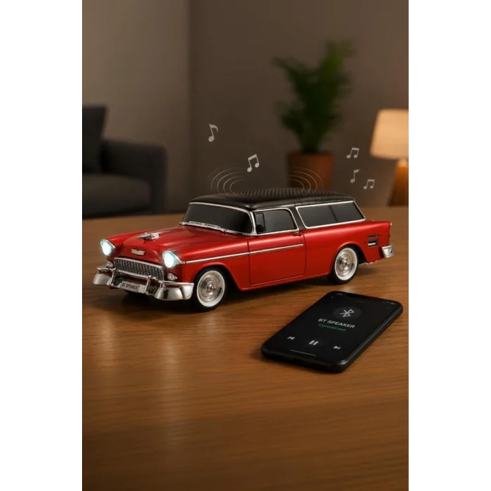 BUĞZ Bluetooth özellikli kırmızı klasik araba tasarımlı nostaljik radyo USB TF FM destekli