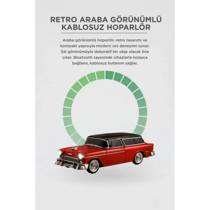 BUĞZ Bluetooth özellikli kırmızı klasik araba tasarımlı nostaljik radyo USB TF FM destekli
