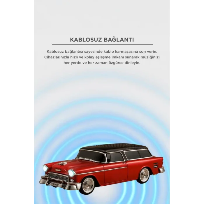 BUĞZ Bluetooth özellikli kırmızı klasik araba tasarımlı nostaljik radyo USB TF FM destekli