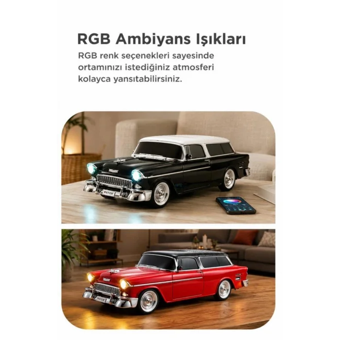 BUĞZ Bluetooth özellikli kırmızı klasik araba tasarımlı nostaljik radyo USB TF FM destekli