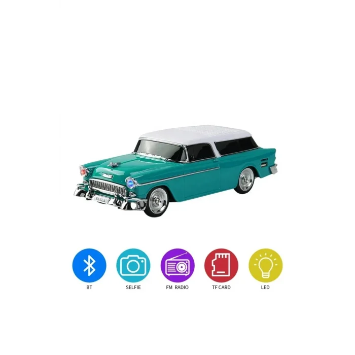BUĞZ Bluetooth özellikli nostaljik araba tasarımlı hoparlör 10W FM radyo SD kart USB turkuaz