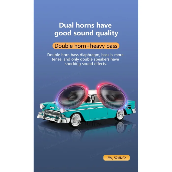 BUĞZ Bluetooth özellikli nostaljik araba tasarımlı hoparlör 10W FM radyo SD kart USB turkuaz