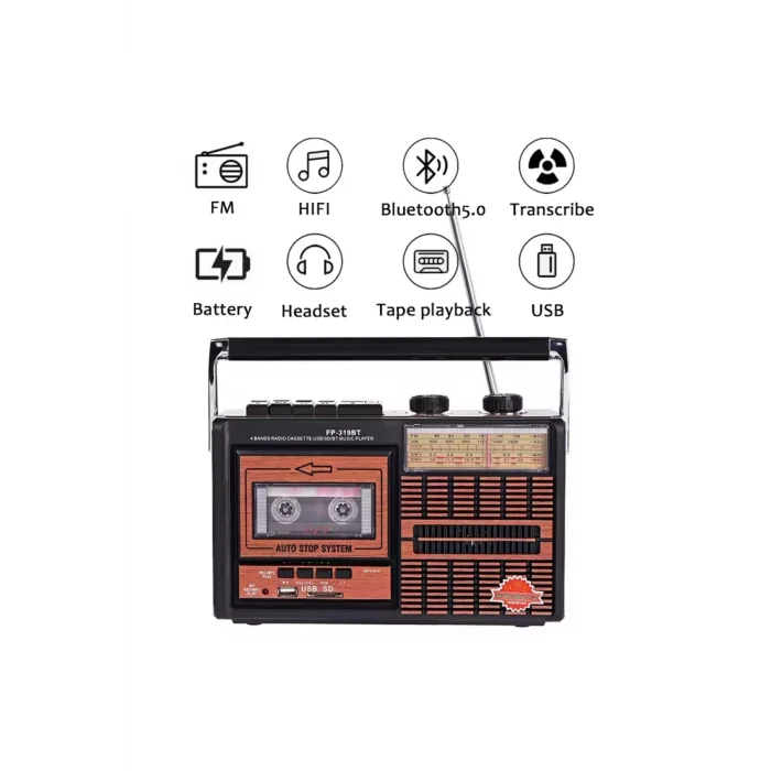 BUĞZ Bluetooth özellikli nostaljik radyo USB kart FM radyo kaset çalar bordo 2 yıl garantili