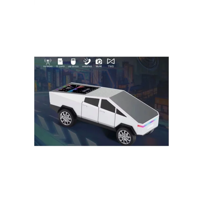 BUĞZ Bluetooth özellikli şarjlı araba tasarımlı hoparlör beyaz renk FM radyo SD kart USB girişli