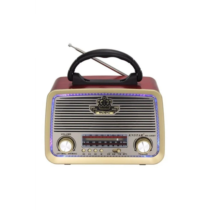 BUĞZ Bluetooth özellikli şarjlı LED aydınlatmalı ahşap nostaljik radyo MP3 çalar gri 2 yıl garantili