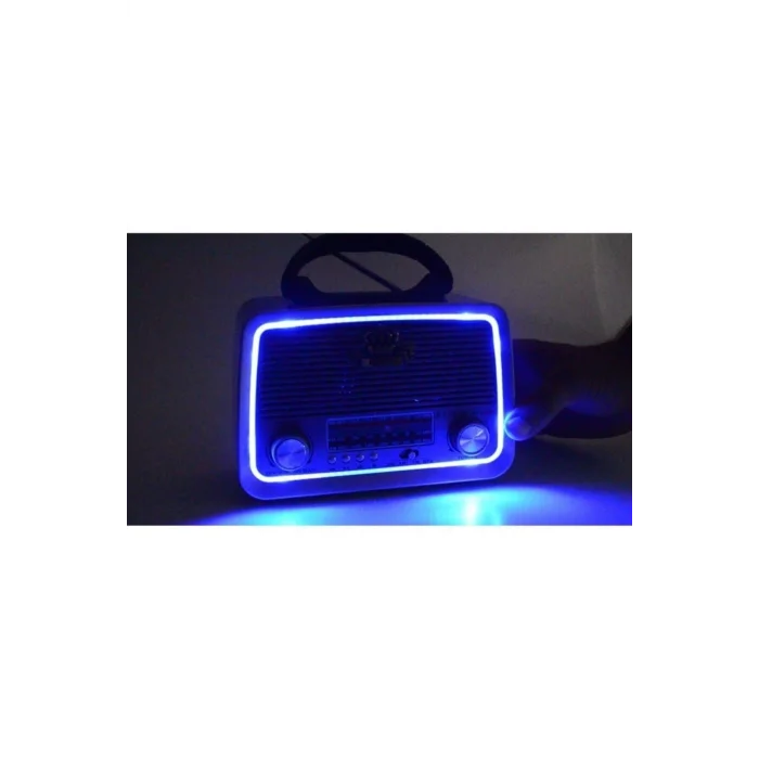 BUĞZ Bluetooth özellikli şarjlı LED aydınlatmalı ahşap nostaljik radyo MP3 çalar gri 2 yıl garantili