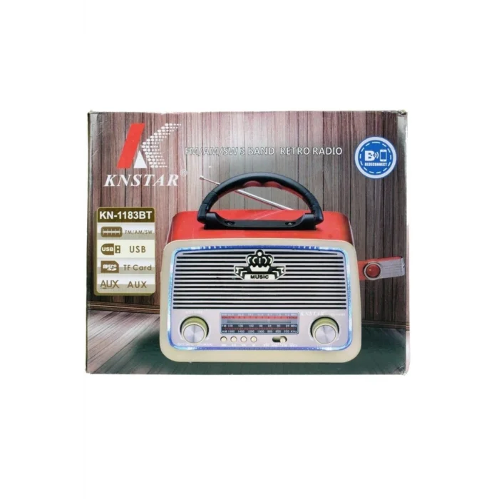 BUĞZ Bluetooth özellikli şarjlı LED aydınlatmalı ahşap nostaljik radyo MP3 çalar gri 2 yıl garantili