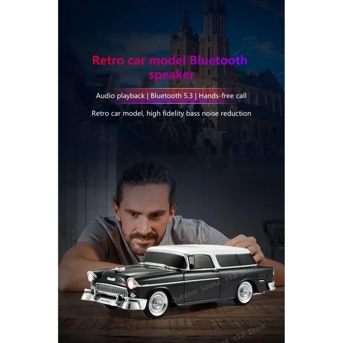 BUĞZ Bluetooth özellikli siyah nostaljik araba tasarımlı hoparlör 10 watt FM radyo SD kart USB