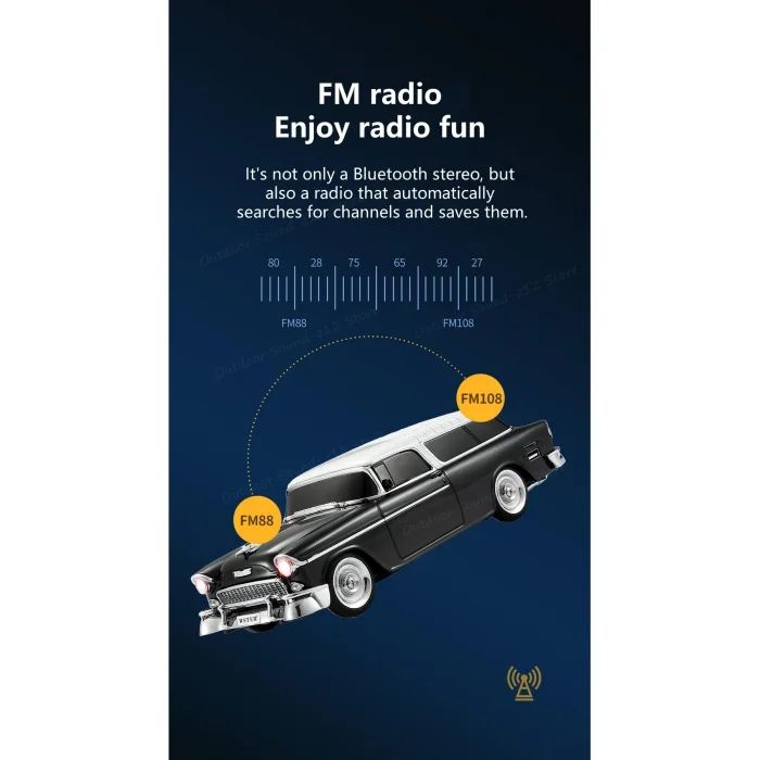 BUĞZ Bluetooth özellikli siyah nostaljik araba tasarımlı hoparlör 10 watt FM radyo SD kart USB