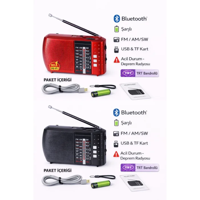 BUĞZ Bluetooth özellikli siyah nostaljik radyo FM AM SW USB TF kart destekli 2 yıl garantili