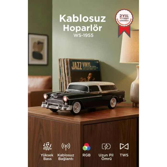BUĞZ Bluetooth özellikli siyah nostaljik radyo led ışıklı USB TF FM radyo fonksiyonlu