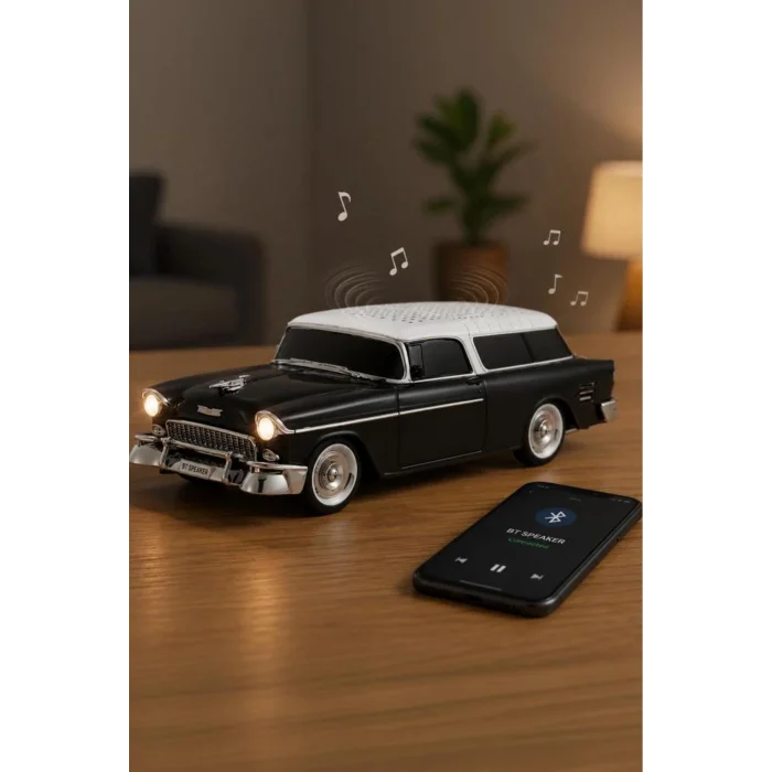 BUĞZ Bluetooth özellikli siyah nostaljik radyo led ışıklı USB TF FM radyo fonksiyonlu