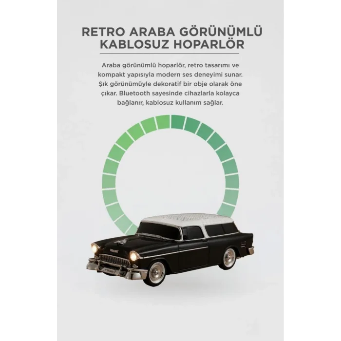 BUĞZ Bluetooth özellikli siyah nostaljik radyo led ışıklı USB TF FM radyo fonksiyonlu