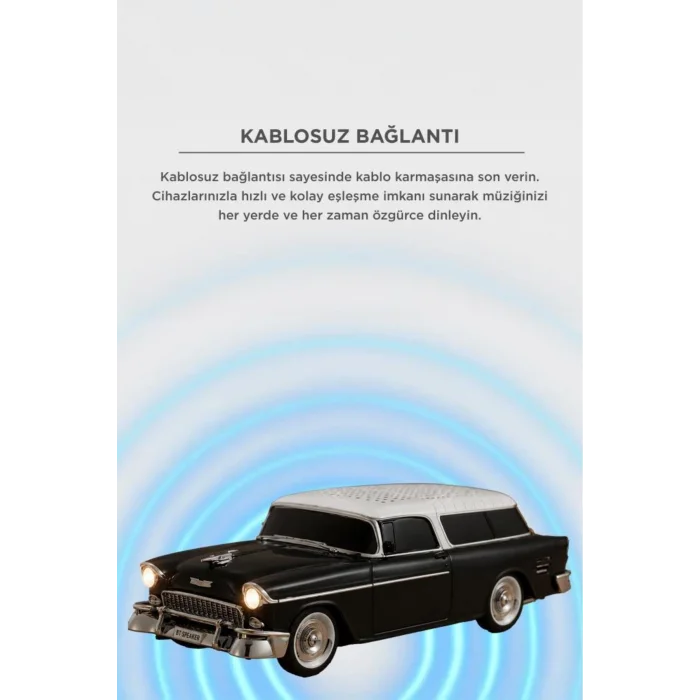 BUĞZ Bluetooth özellikli siyah nostaljik radyo led ışıklı USB TF FM radyo fonksiyonlu