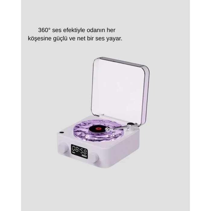 BUĞZ Bluetooth Retro Pikap Hoparlör 360 Derece Ses Projektörlü Gece Lambası Çok Fonksiyonlu