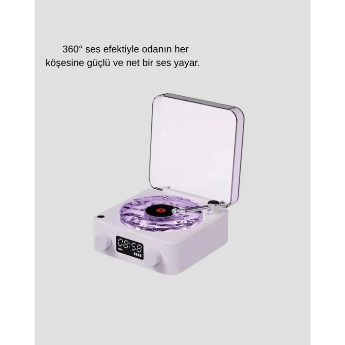 BUĞZ Bluetooth Retro Pikap Hoparlör 360 Derece Ses Projektörlü Gece Lambası Çok Fonksiyonlu - Lisinya